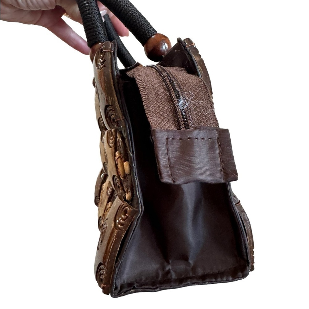 Bathok Koi Vintage Brown Coconut Shell Top Handle Handbag - Picture 4 of 8
